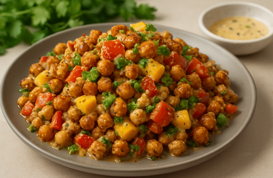 Ensalada de garbanzos con mango y salsa de yogurt